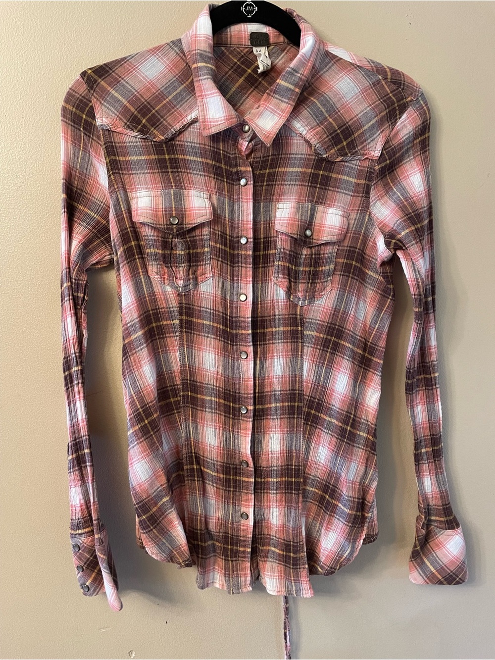 Free People Women’s Plaid Button-Down Shirt - Pink and Brown